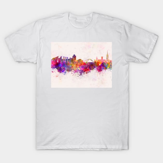 Coventry skyline in watercolor background T-Shirt by PaulrommerArt